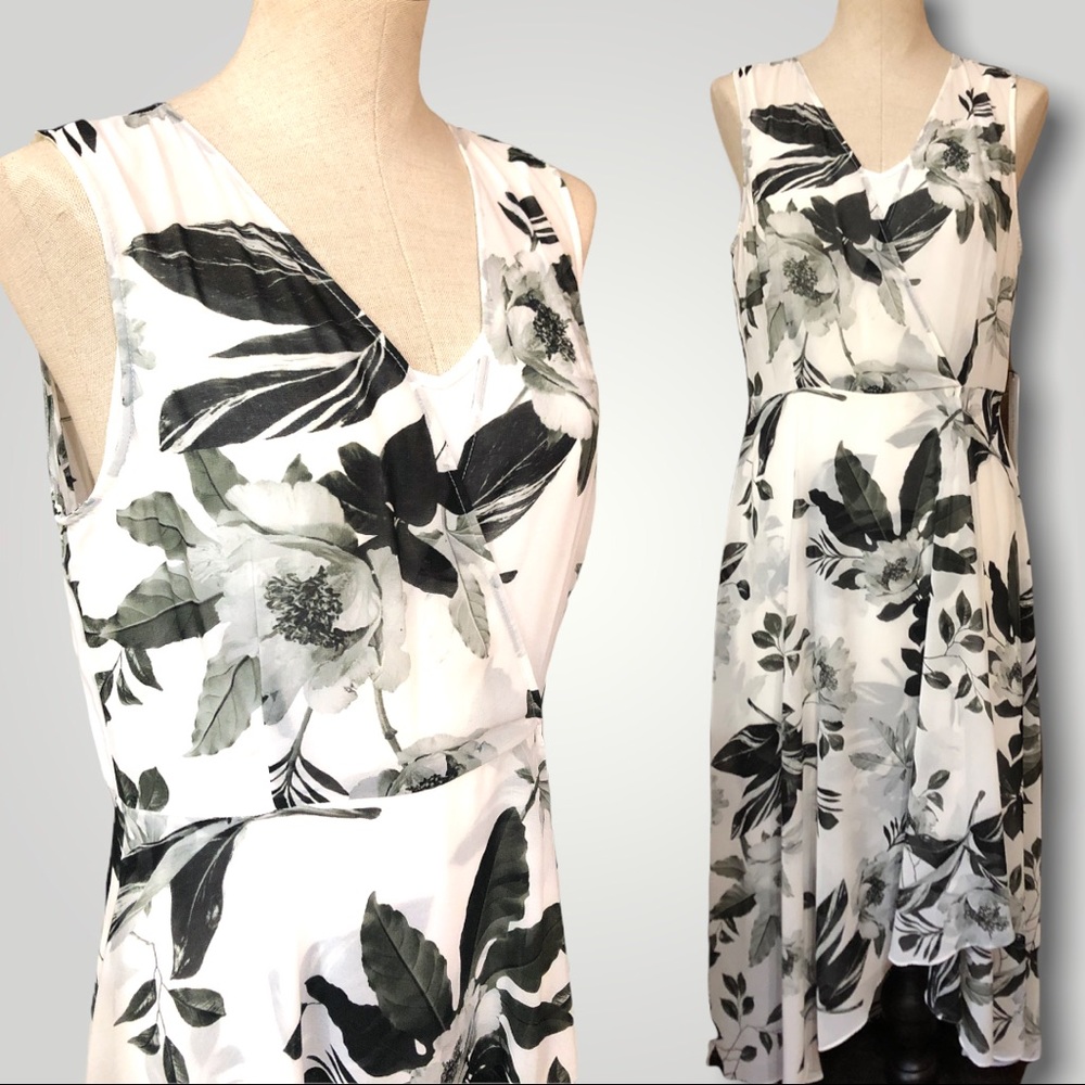 CALVIN KLEIN Sleeveless Floral Hi-Lo Maxi Dress